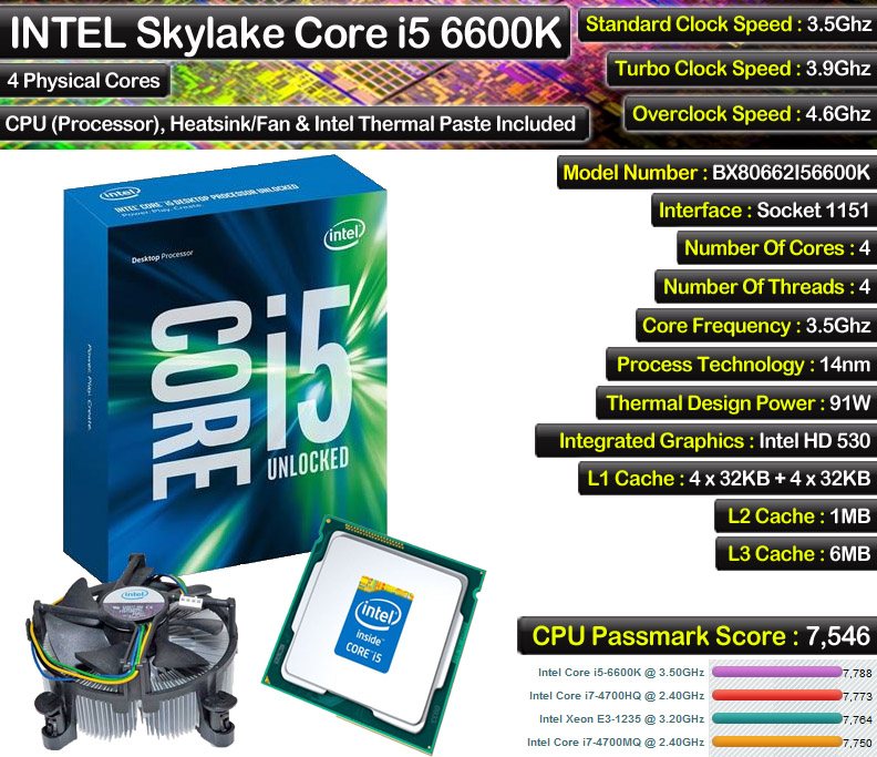 INTEL Core i5 6600K 3.5Ghz & ASUS H110MA Motherboard & CPU Bundle eBay